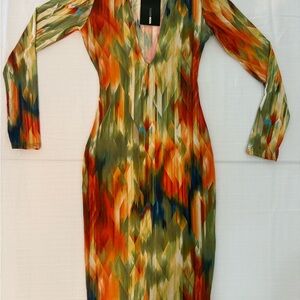 Fashion Nova Multicolor Long Sleeve Dress